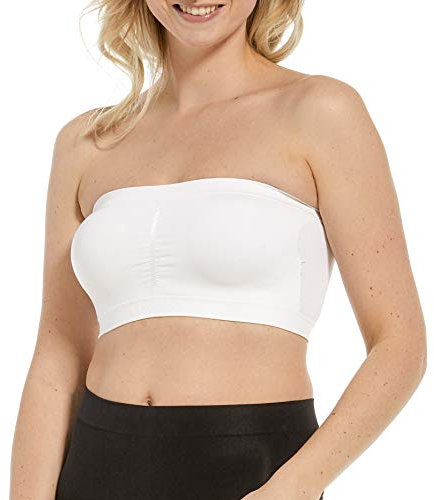 MAGIC BODYFASHION Women's Bandeau Bra Strapless Wire Free Seamless, White, M