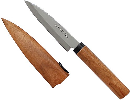 KAI Select coltello da frutta con fodero in legno e manico in legno di ciliegio - acciaio inossidabile SUS420J2 - lunghezza lama 9 cm, lunghezza totale 20,5 cm - coltello universale coltello da frutta