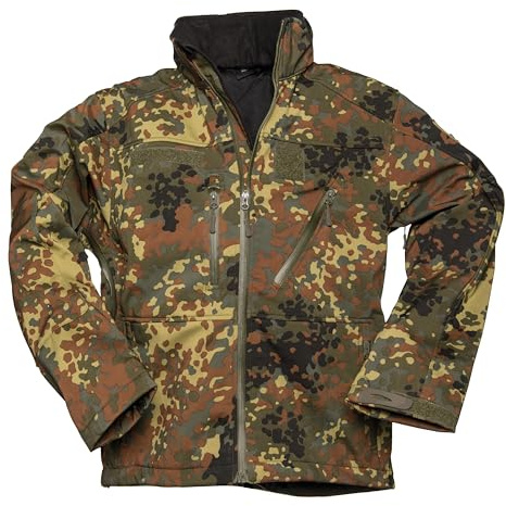 Mil-Tec Softshelljacke SCU 14 für Herren • Taktische Outdoor Funktionsjacke • Atmungsaktive, winddichte & wasserabweisende Übergangsjacke • Ideale Freizeitjacke oder Wanderjacke • Flecktarn, M