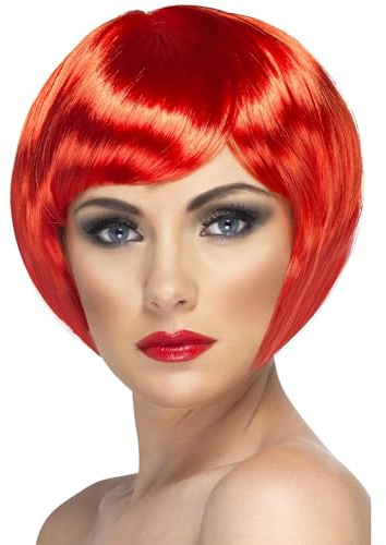 Smiffys Babe Wig, Red Short Bob with Fringe, Ladies Glamour Wigs Fancy Dress, Adult Dress Up Wigs