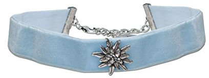 Alpenflüstern Trachten-Samt-Kropfband breit Strass-Edelweiß - Trachtenkette enganliegend, Kropfkette elastisch, Damen-Trachtenschmuck, Samtkropfband hell-blau DHK109