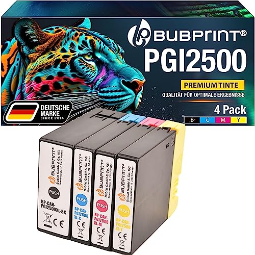 Bubprint 4 Druckerpatronen kompatibel als Ersatz für Canon PGI-2500XL PGI-2500 XL für Maxify iB4050 iB4150 MB5000 MB5050 MB5100 MB5150 MB5155 MB5300 MB5350 MB5400 MB5450 MB5455 (BK/C/M/Y Set)