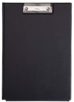 MAUL Schreibmappe A4 | Mappe aus Karton mit Folienüberzug | Dokumentenmappe A4 mit Fach für Papier und Durchschreibschutz | Dokumententasche zum Aufhängen | Aktenmappe für Büro | Schwarz