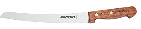 Dexter-Russell 18160 10 Scalloped Bread Knife, Stain-Free High Carbon Steel Blade with Traditional Riveted Rosewood Handle, Serrated Knife for Bread, Rolls, Sandwiches and Produce, Made in USA