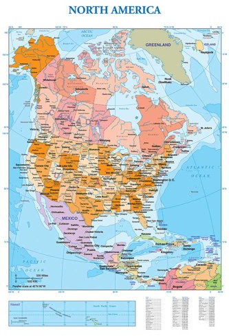 empireposter Poster - Landkarten - Landkarten Map of North America Landkarte Nordamerika