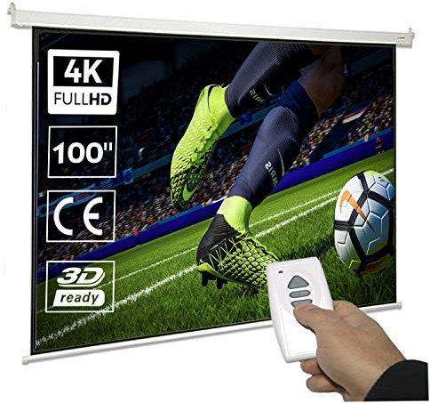 Pantalla de proyeccion motorizada 100 4:3, cajetin de Acero Lacado en Blanco, Pantalla para proyector electrica con Mando inalambrico, Auto Enrollable, Compatible con 4K (100 Pulgadas 4:3)