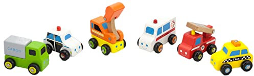 VIGA Juego de Coches de Madera pequeños 59621 – 6 Piezas