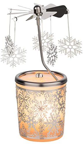 MaMeMi WEIHNACHTLICHES WINDLICHT/Teelichtkarussel aus Glas, Windlicht- Karussell [Motiv Schneeflocke] Höhe 15 cm insgesamt, Teelicht inklusive