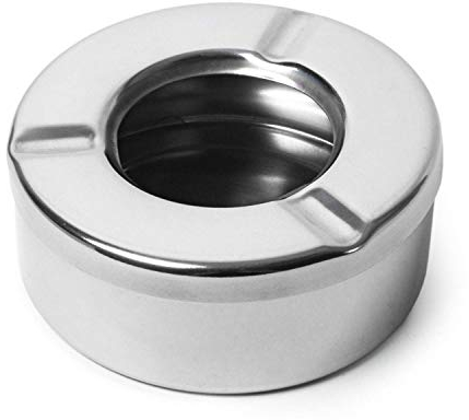 bar@drinkstuff Windproof Stainless Steel Ashtray – Compact 2-Piece Windproof Lid & Base Design, 3 Notches