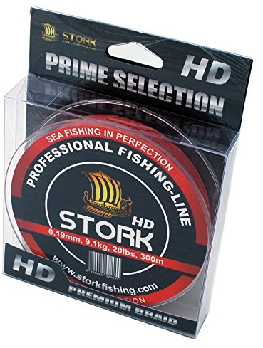 Stork HD, 4-Fach geflochtene Angelschnur 300m (Rot, 20 lbs / 9.1 kg / 0.19 mm)