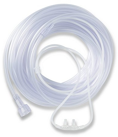 Medline Supersoft Nasal Oxygen Cannula, Universal Connector, 7-Foot Tubing, Adult Size, Pack of 50