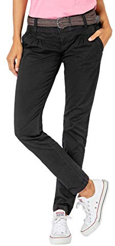 Urban Surface Damen Chino Stoff-Hose mit Flecht-Gürtel Black S