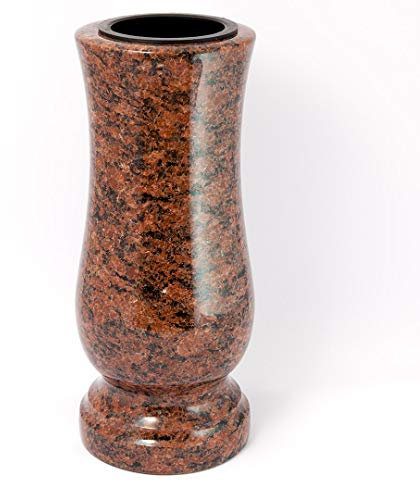 Afterglow Élégant vase funéraire Vanga en granit véritable Hauteur 28 cm Diamètre 12 cm Décoration funéraire Résistant aux intempéries Vase en granit résistant au gel avec insert en plastique