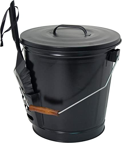 Panacea ash01 - Secchio per cenere aperto con pala, 28 x 28 x 43,2 cm, colore: Nero