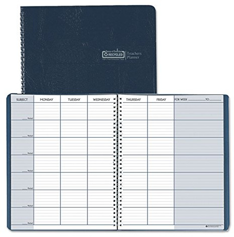 House Of Doolitte Teacher's Planner, Embossed Simulated Leather Cover, 11 x 8-1/2, Blue, EA - HOD50907