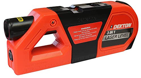 Dekton 3 In 1 Laser Level With Measure-ideal For Most Diy Projects| Includes A 2.4 Metre Measuring Tape| Horizontal And Vertical Spirit Level Vials And A Laser Pointer With A Range Of Up To 15 Metres