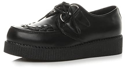 AJVANI Herr platt kil plattform snörning gotisk punk rockabilly bordell creepers skor stövlar storlek., Mattsvart, 44 EU