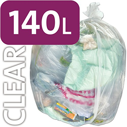 Sac Poubelle à Roulette Robuste Transparent en Polythène 140 L Alina/Sac à Ordure à roulettes / 140 Litre Effacer Plastique Garbage Sac, Plastique, 25 Sacs