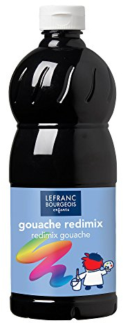 Lefranc Bourgeois 188039 flüssige Tempera Redimix Farbe, leuchtende Gouachefarbe auf Wasserbasis, hohe Deckkraft, hervorragenden Maleigenschaften, gebrauchsfertig, 1000ml Flasche - Schwarz