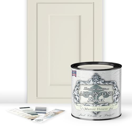 ALL-IN-ONE Paint by Heirloom Traditions, Manor House (Creamy Warm White), Quart - Durable cabinet and furniture paint. Built in primer and top coat, no sanding needed. Includes our 30 featured color