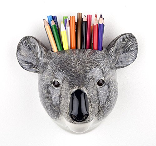 Quail Koala Bear - Jarrón de pared, caprichoso, pintado a mano, marrón, gris