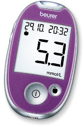Beurer GL 44 Blutzuckermessgerät mmol/l (Purple, Sichere Blutzuckermessung durch breiten Teststreifen und Blutmengenkontrolle, kompatibel mit HealthManager Software bzw. App)