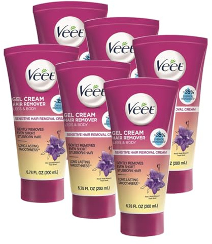 Veet Sensitive Skin Formula with Aloe Vera and Vitamin E, Dermatologically Tested Hair Removal Gel Cream 6.76 Fl Oz. for Legs & Body (6 Pack)