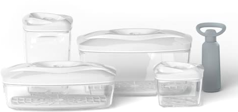 DAFI Set mit Vakuumbehälter SeeYoo 4er-Set, Weiß - Inkl. Pumpe, Frischhaltedosen mit Deckel, Lebensmittelbehälter, Vorratdosen, Aufbewahrungsbehälter-Set - Meal Prep Boxen