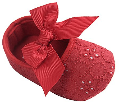 LACOFIA Scarpe da Battesimo neonata per Principessa Bowknot con Suola Morbida Antiscivolo Ballerine Bambina Rosso 3-6 Mesi