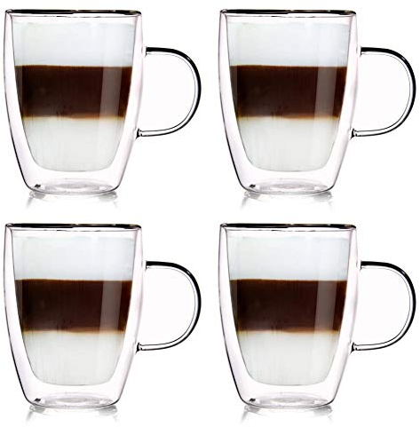 orion group Thermogläser 4 Stück Kaffeegläser Doppelwandig Teeglas Kaffeeglas Doppelwandiges Doppelwandige Gläser Thermoglas für KAFFEE Latte Cappuccino Tee 300 ml
