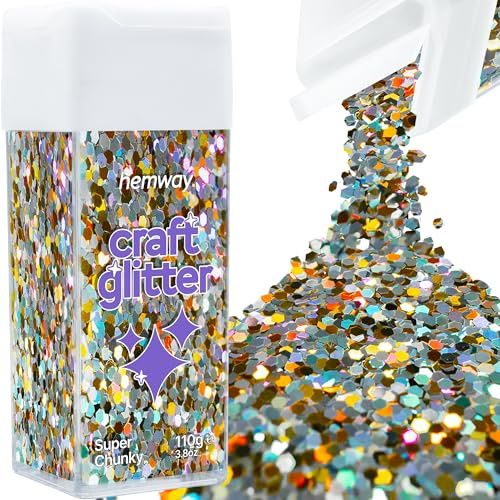 Hemway Craft Glitter Shaker Gold Silver Holographic 110g Super Chunky | for Resin & Epoxy Crafts, Christmas Art Supplies, Nail, Body, Face, Eye, Festival, Crafting, Slime, Sparkle
