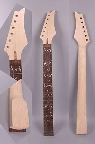 Yinfente Gitarrenhals für E-Gitarre, 24 Bünde, 64,8 cm, Ahornholz, Gitarrenhals mit Palisander-Griffbrett, Baumranken-Einlage, keine Farbe, DIY-Gitarrenprojekt, Floyd Rose Verriegelungsstil