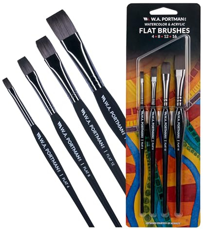WA Portman Flat Paint Brushes 4pc Set, Brushes for Acrylic & Oil Painting