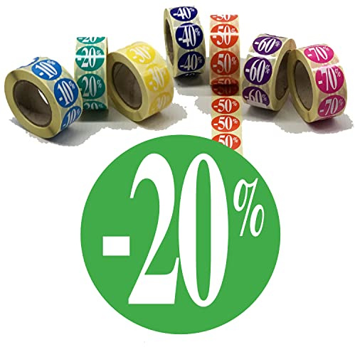Affichesstore 30241 - rulle med 500 självhäftande etiketter - Ø 25 mm - självhäftande - klistermärken - 20 % gröna för rabatt/kampanj/försäljning