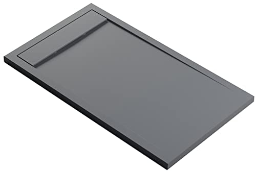 BERNSTEIN - Receveur de douche rectangulaire Gris Béton 140x80x4,5cm Bac douche Fonte minérale antidérapant + Pente & Couvercle, Résistant & Durable - NEW YORK
