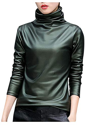 Satin blus damer glänsande – satin sidentoppar damer tidig chic långärmad blusskjorta enfärgad polotröja undertröja eleganta skjortor eleganta långärmade skjortor affärsskjorta blus tunika skjorta toppar, Armégrön, XXL