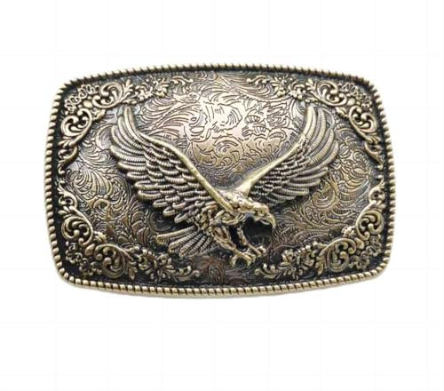Fibbia per Cintura con Aquila Calva Americana Patriottica, Stile Cowboy Rettangolare a Stella Incrociata