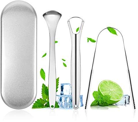 ACWOO Zungenreiniger, 3 Stück Zungenschaber Edelstahl Set, Roségold Toungescraper für Erwachsene Mundpflege, Tongue Scraper Gegen Mundgeruch Zungenbürste Heilt Schlechten Atem(Silber)