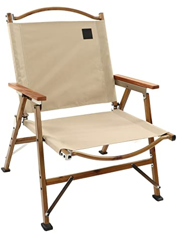 Asixxsix Campingstuhl, Ultraleichter, Tragbarer, Faltbarer Stuhl mit Handlauf, 120 Kg, Strapazierfähige Liegestühle, Kippsichere, Niedrige Strandstühle für Grillen, Picknicks, Konzerte (Khaki)