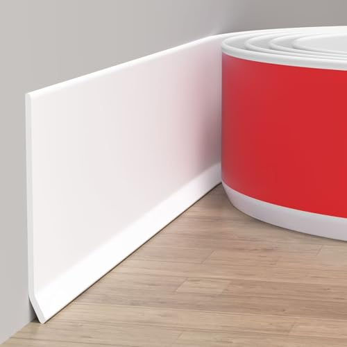 Duzzy Flexible Baseboard Molding Trim, 4 Inch(W) x 20 Feet(L) Peel and Stick Rubber Wall Trim Molding, Self-Adhesive Vinyl Wall Base Cove Base