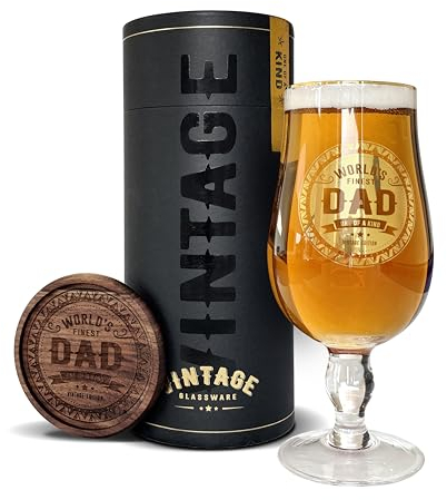 Vintage Glassware LERALI World’s Finest Dad Beer Glass – Premium Crystal Glass (1 Pint / 580ml) Father’s Day Christmas & Birthday Gift for Dad