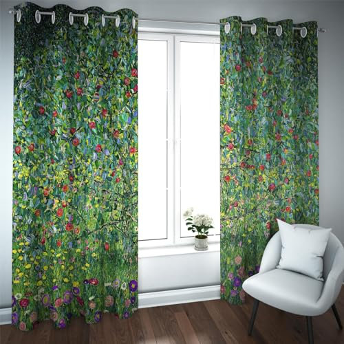 CHERHERART Apple Tree Blackout Patio Sliding Door Curtains -Gustav Klimt Grommet Room Divider & Thermal Insulated Drapes for French Door/Living Room W66xL72