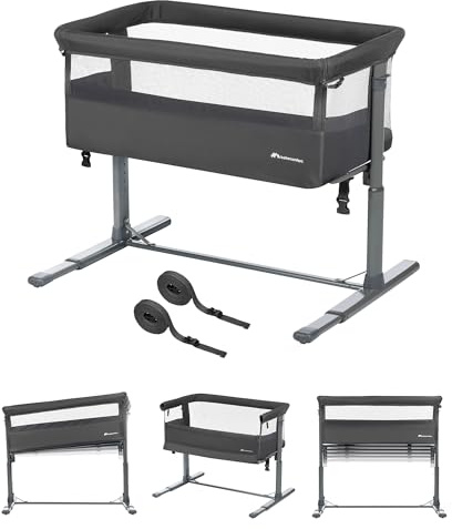 Bebeconfort Zina Co-Sleeper & Beistellbett Baby Von der Geburt bis zu 6 Monaten (0-9kg), Klappbares Beistellbett, 5 verstellbare Höhen, Verstellbare Matratze, Mineral Graphite