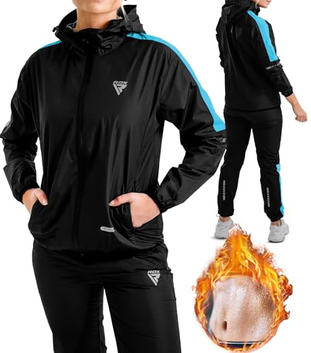RDX Sauna Suit for Women, REACH OEKO TEX 100 CERTIFIED, Full Body Sweat Heat Suit with Hood, Silver Back Long Sleeves, Boxing MMA Slimming Gym Fitness Running Jacket, Women