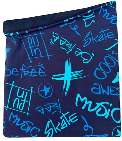 Wollhuhn Kinder Long Loop MAXI WINTER Halswärmer/Schlupf-Schal Extra Lang Jungen/Mädchen Viele Motive 20240201 (LL, Fleecefutter) (Cool Music Blau)