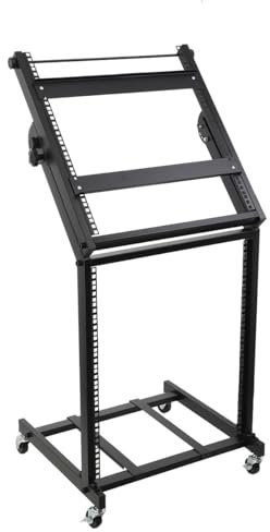 TABODD 12U DJ Mixer Stand Rack Mount, Rolling Stand Stage Cart Adjustable Rack Mount w/ 4 Wheels(2 Can Stop) for Music Studio Booth Pro Audio Recording Cabinet Stage Equipment