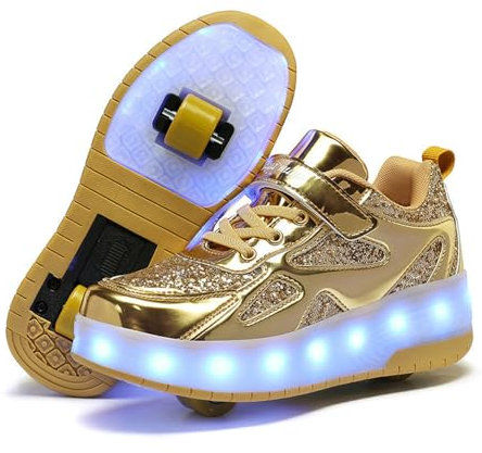 CFGYHN Kinder Schuhe mit Rollen für Jungen Mädchen 2-in-1 Rollschuhe Versenkbarer Doppelt Rollen Funkelnde Pailletten Outdoor Sportschuhe Roller Schuhe Turnschuhe Skateboardschuhe