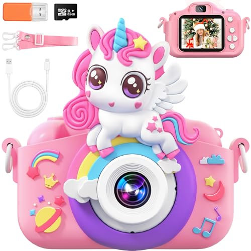 Gontence Kinderkamera Sofortbildkamera, 2,4-Zoll Selfie Kamera mit 32GB Karte | 3 Rollen Fotopapier, 1080P Kinder Kamera, Spielzeug Geschenke mädchen Junge Digital Schwarz(Rosa)