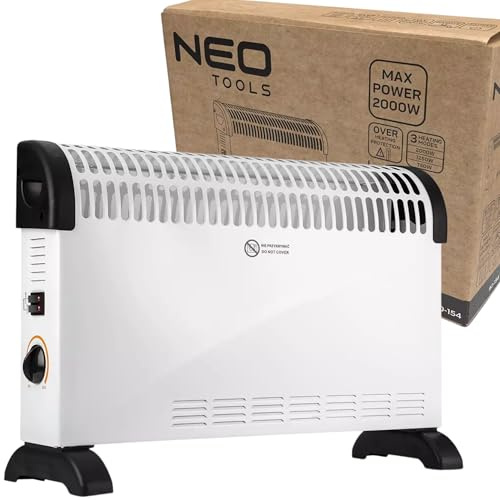 NEO TOOLS Chauffage électrique, 2000 W Convecteur Chauffage Autonome, Chauffage électrique, Radiateur électrique, Radiateur électrique avec Thermostat | 3 niveaux de chauffage - 750, 1250, 2000 W