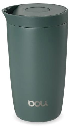 Doli Thermo Kaffeebecher Forest 340ml - Doppelwandiger Edelstahl Thermoisoliert - Hält Getränke bis zu 6h Heiß - Einhändiges Öffnen und Schließen